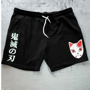 Demon Slayer Anime Graphic Black Sweat Shorts Men's XL Nezuko Inosuke Mask